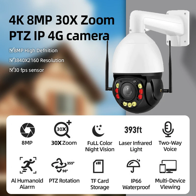 Cámaras 4G PTZ 30X 20X ZOOM IP HD seguimiento automático 8mp 4K vigilancia CCTV seguridad Audio bidireccional cámara de visión nocturna exterior