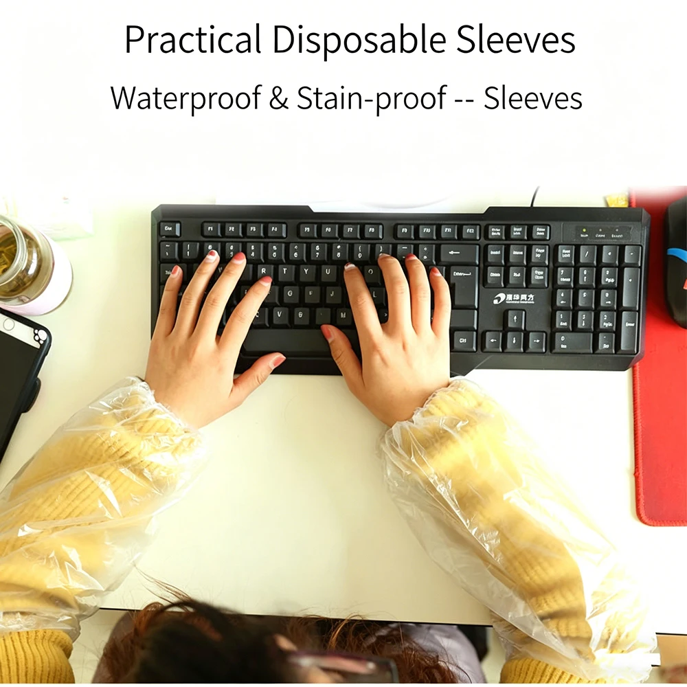 (100 PCS)Disposable Sleeves,Kitchen Washing Cleaning Sleeves,Waterproof,Oil-Proof,Wear-Resistant,Tthickened PE Plastic Sleeves - view 6