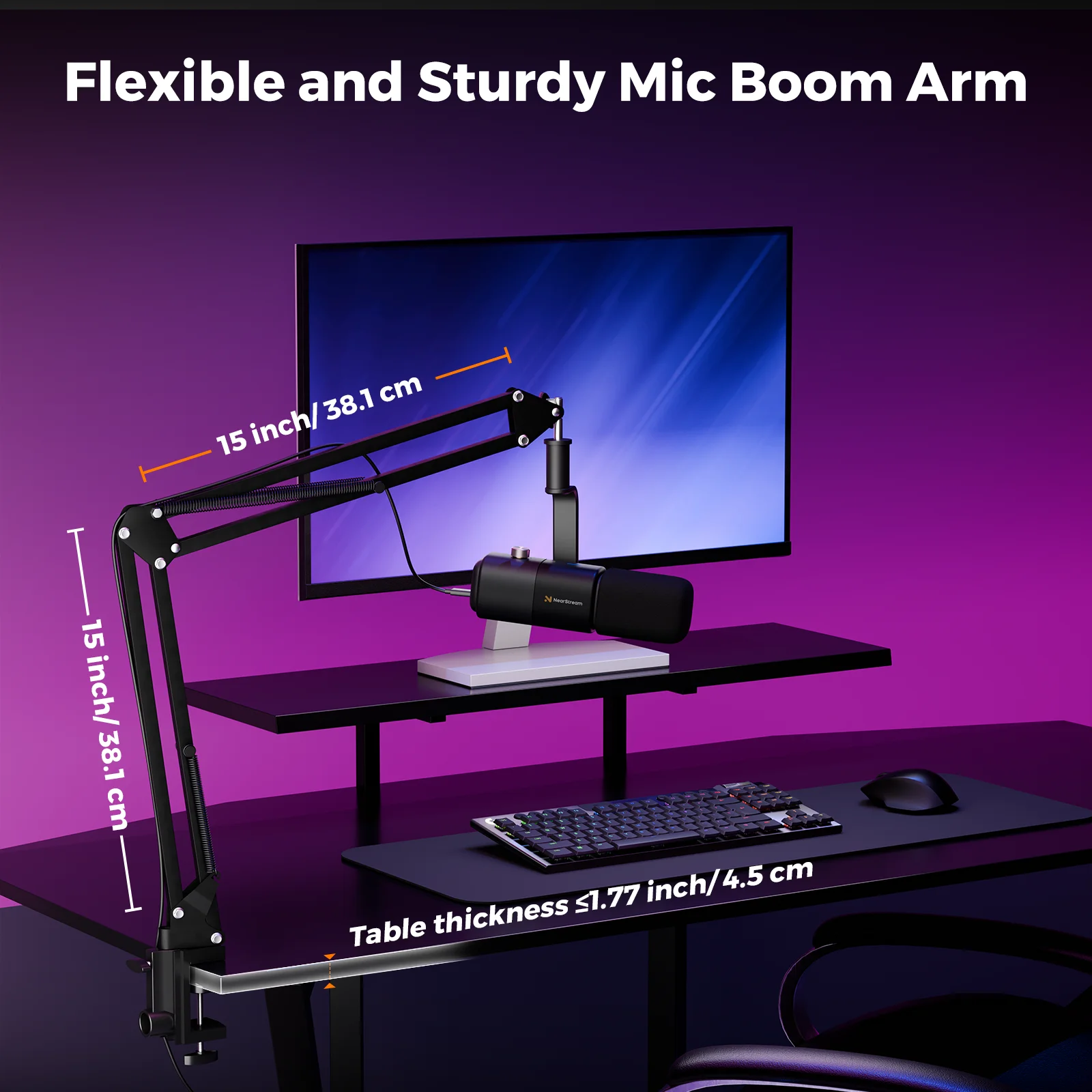 Mikrofon Dinamis NearStream USB XLR dengan Boom Arm Profesional untuk PC, Set Studio Gaming, Rekaman Podcast, dan Streaming