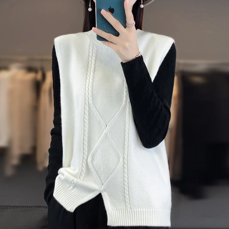 2024 Women\'s sweater vest cashmere vest V-neck sleeveless sweater vest women\'s cashmere jacket fashionable top