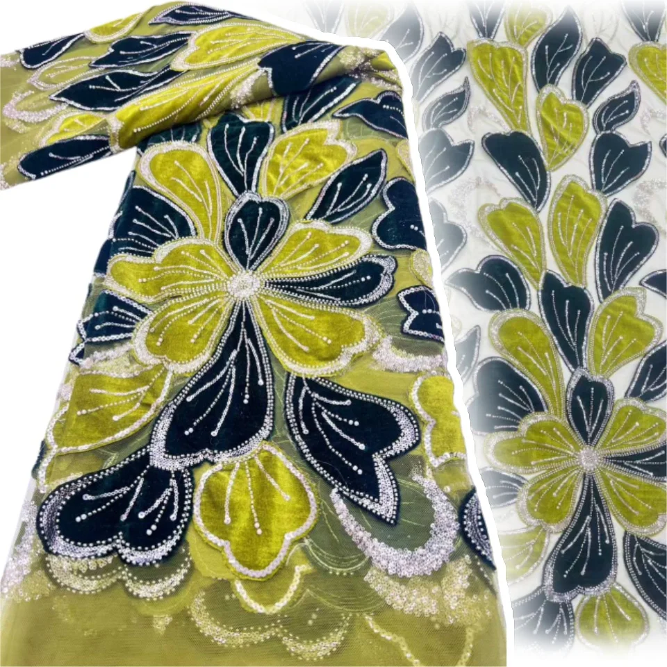 

African Beaded Lace Fabric 2026 French Sequin Tulle Embroidery Lace Fabric for Wedding Wedding Dress Sewing 2221