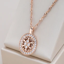 Kinel Classic Vintage Natural Zircon Pendant Necklaces for Women Luxury 585 Rose Gold Color Oval Pendant Daily Fine Jewelry