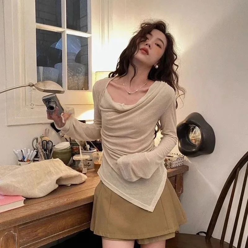Y2K maglietta con spalle scoperte moda donna coreana Slim Harajuku Office Ladies Top Soft All Match Slash Neck Shirt Summer New