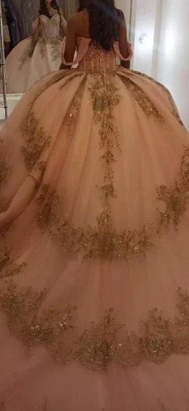 Evolt personalizado mexicano blush rosa quinceanera vestido de baile 3d flores apliques frisado doce 16 vestidos de 15 anos tqd821