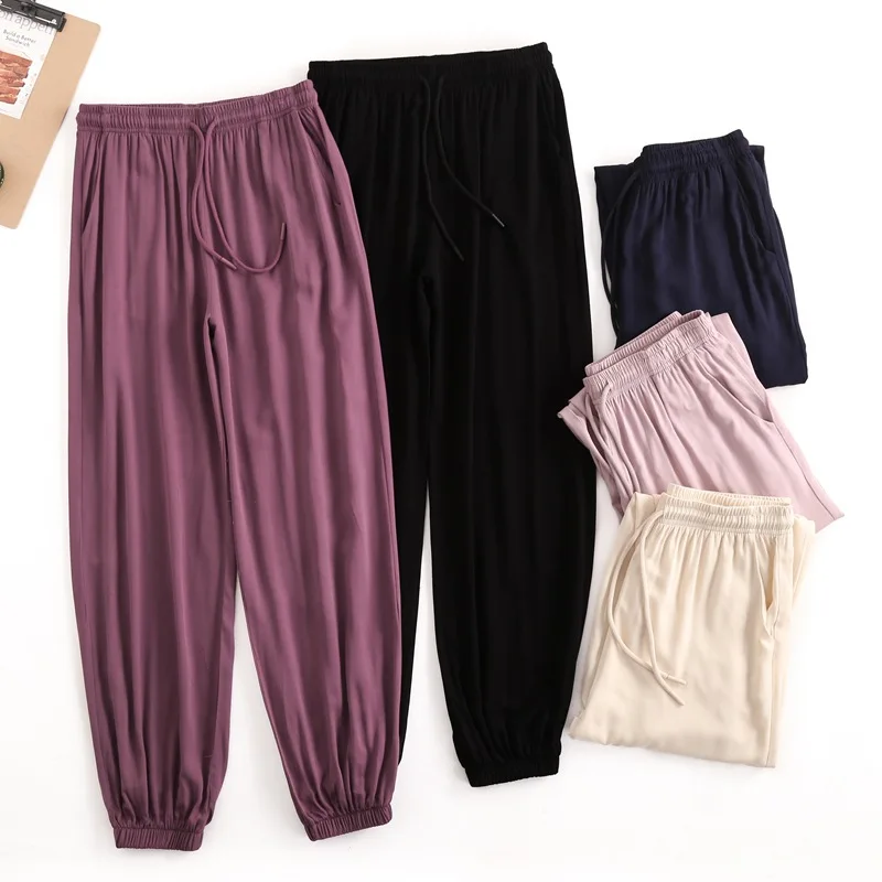 

Women's Summer Rayon Harem Pants Loose Fit Tapered Lounge Pants with Elastic Cuffs Lightweight Beach Sleep Pants Covered Ankles