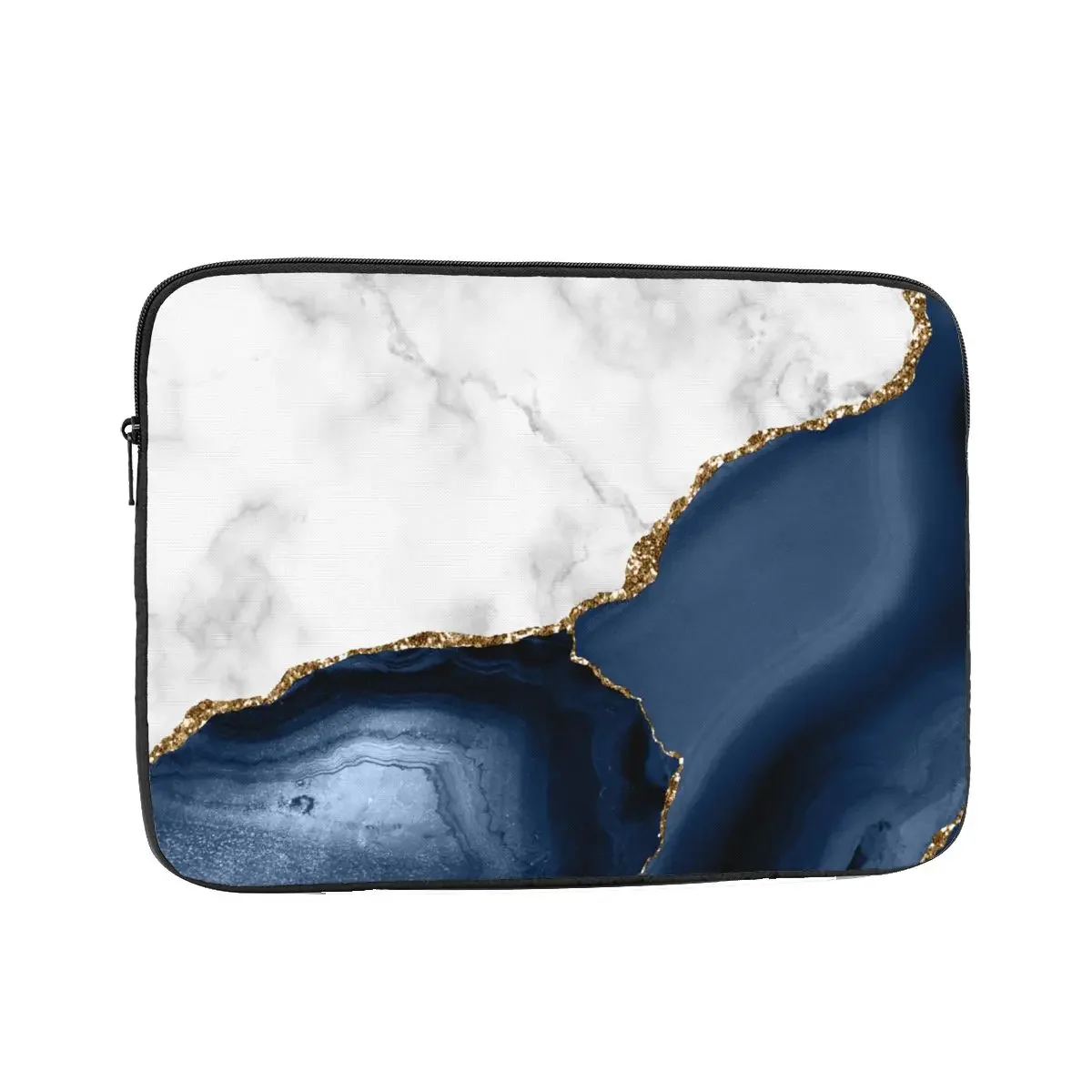 

White Marble Gilded Navy Blue Agate Laptop Sleeve Cover Bag 12" 13" 15" 17" Notebook Liner Sleeve Modern Shockproof Case Bag