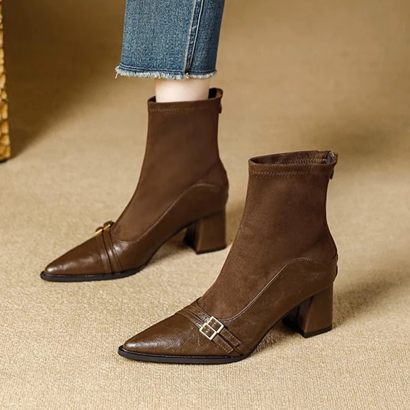 Ankle Boots for Women High Heels Pointed Toe Fashions Shoes Sexy Luxury Winter Boots 2025 Dress Pumps Chunky Botas Para Mujer