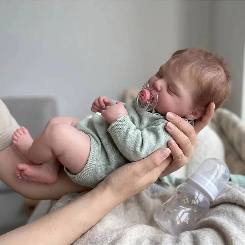 

48CM Reborn Doll Peaches Sleeping Newborn Baby Dolls Hand Rooted Hair 3D Skin with Many Details Veins Bebe Reborn Doll