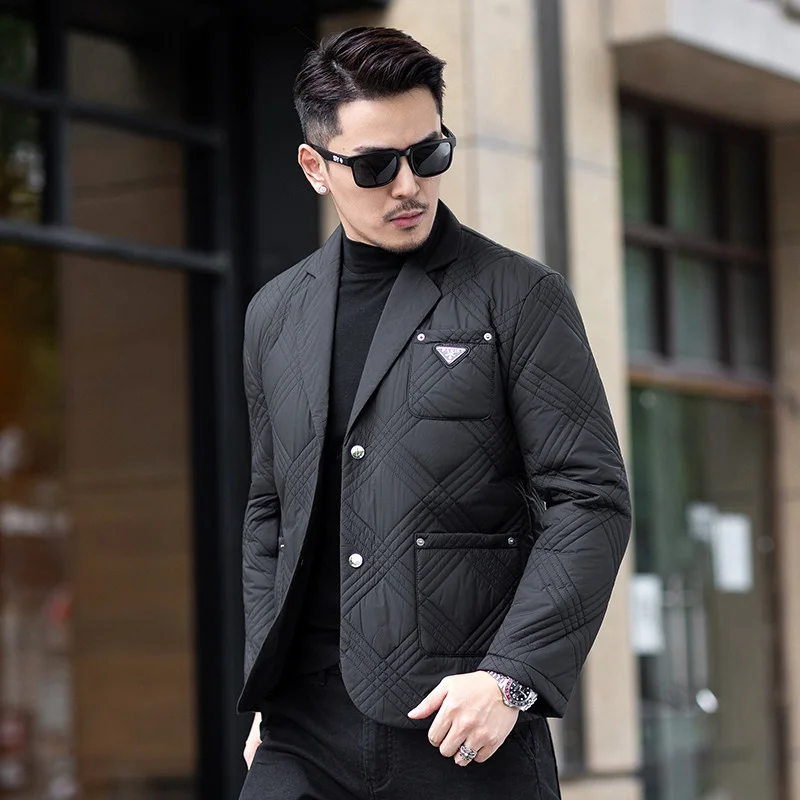 

Station Pujia 2025 New Men's Thiened Casual Cotton Jaet with Suit Collar Faionable Urban Sle Warm Slim Fit Busin C...