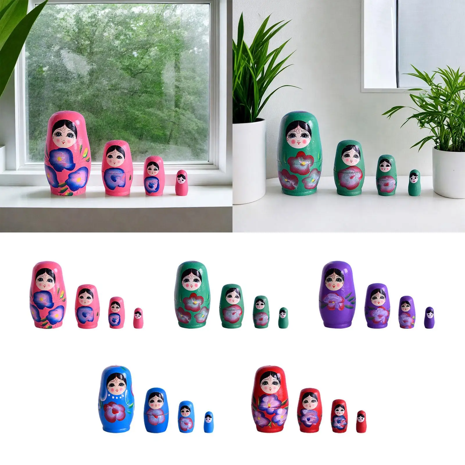 4 Piece Doll Set Russian Dolls Wish Gift Craft Cartoon Cute Wooden Stacking Doll