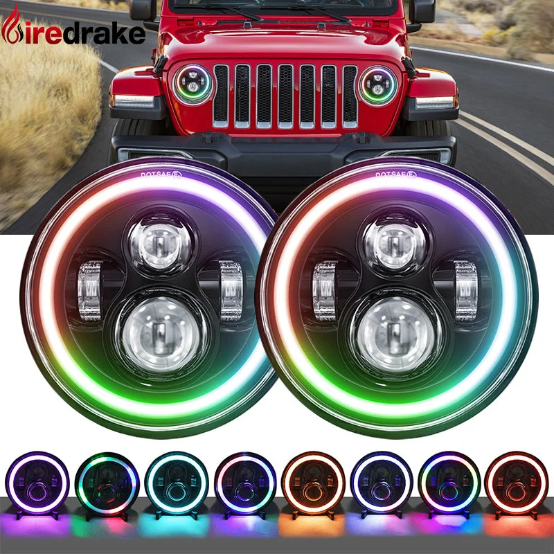 7 Inch Led Headlight 180W Round Jeep Wrangler H4 DRL Headlight Dazzling Angel Eye 18000LM Daytime Running Headlamp for JK Halley