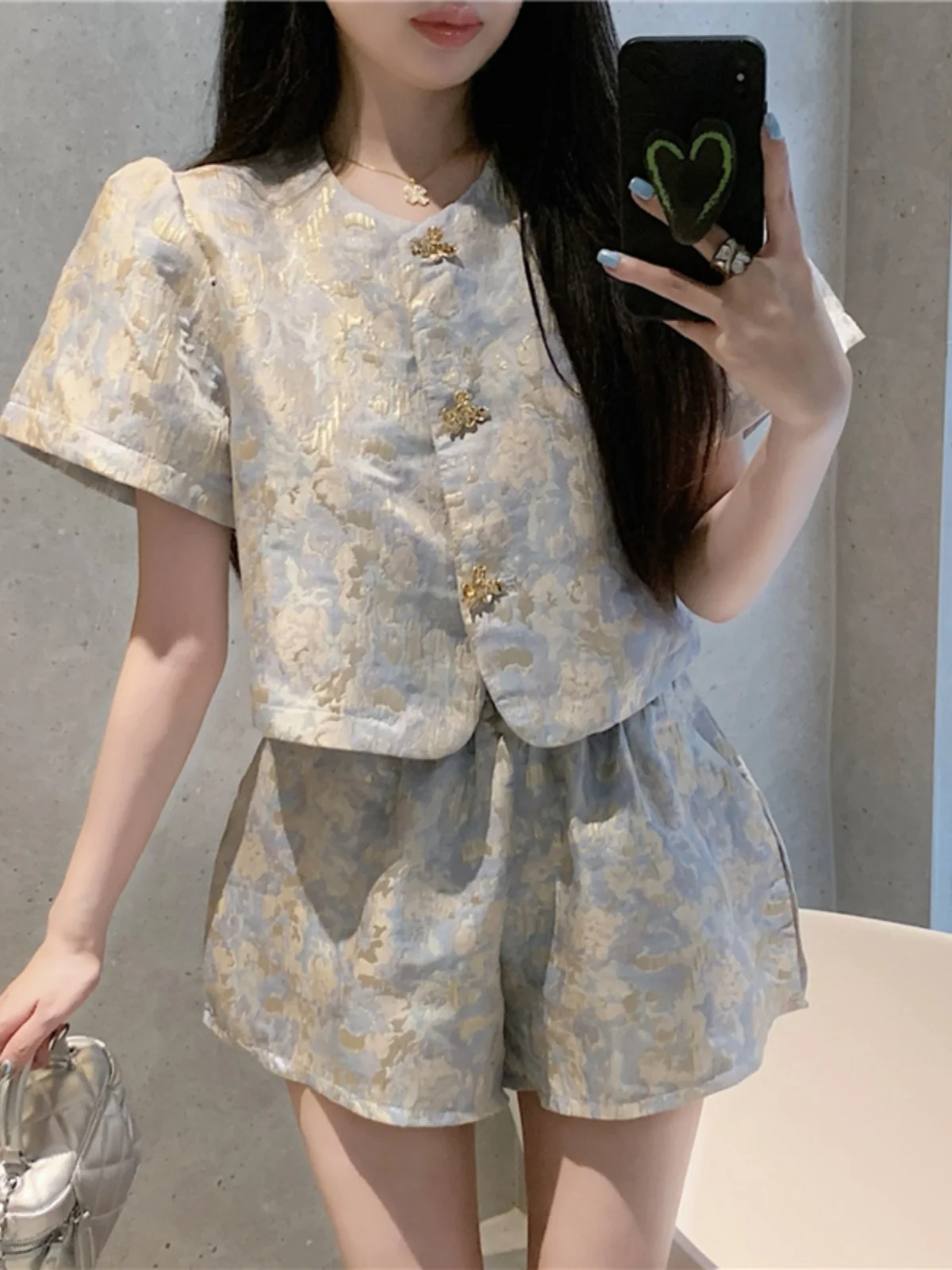 

New Chinese Style Casual Floral Print Two-Piece Set Comfortable Cotton Short Sleeve T-Shirt And Shorts Summer Fashion Ensemble