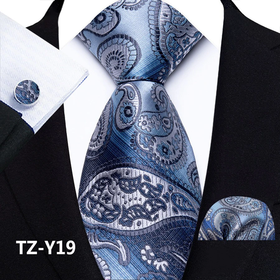 Paisley-Krawattenset für Herren, luxuriöse Krawatte, Einstecktuch, Manschettenknöpfe, 3-teiliges Set, klassische florale Krawatte, Einstecktuch für Anzug, Hochzeit, Business, Cravata – Detail 23