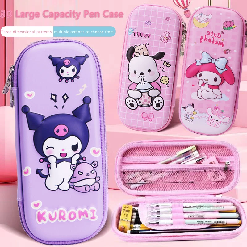 Sanrio Cartoon Kuromi Melody Cinnamoroll Pencil Case Large Capacity Stationery Bag Fashion Pencil Case Creative Pen Bag Gifts