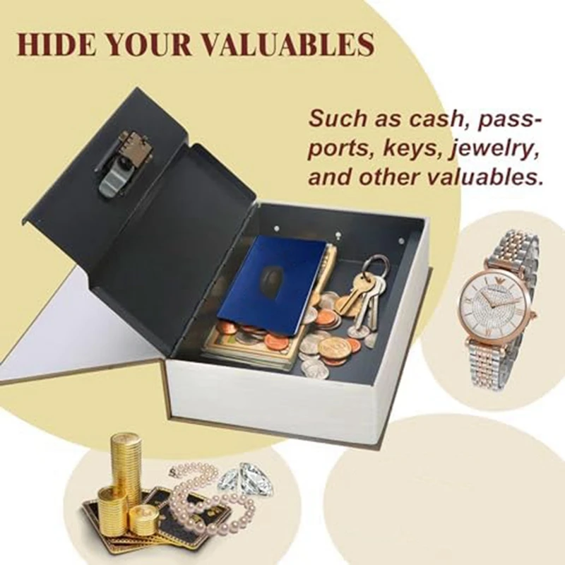 صندوق آمن للكتب مزخرف بالارتفاع مع قفل ، آمن للكتب المزيفة العتيقة للزينة ، كتاب تحويل سري