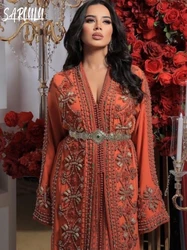 Moroccan Takshita A-line Evening Dresses Luxury V-neck Appliques Bridal Dress Caftan Beaded Pearl Customized Gown Robe De Mariée