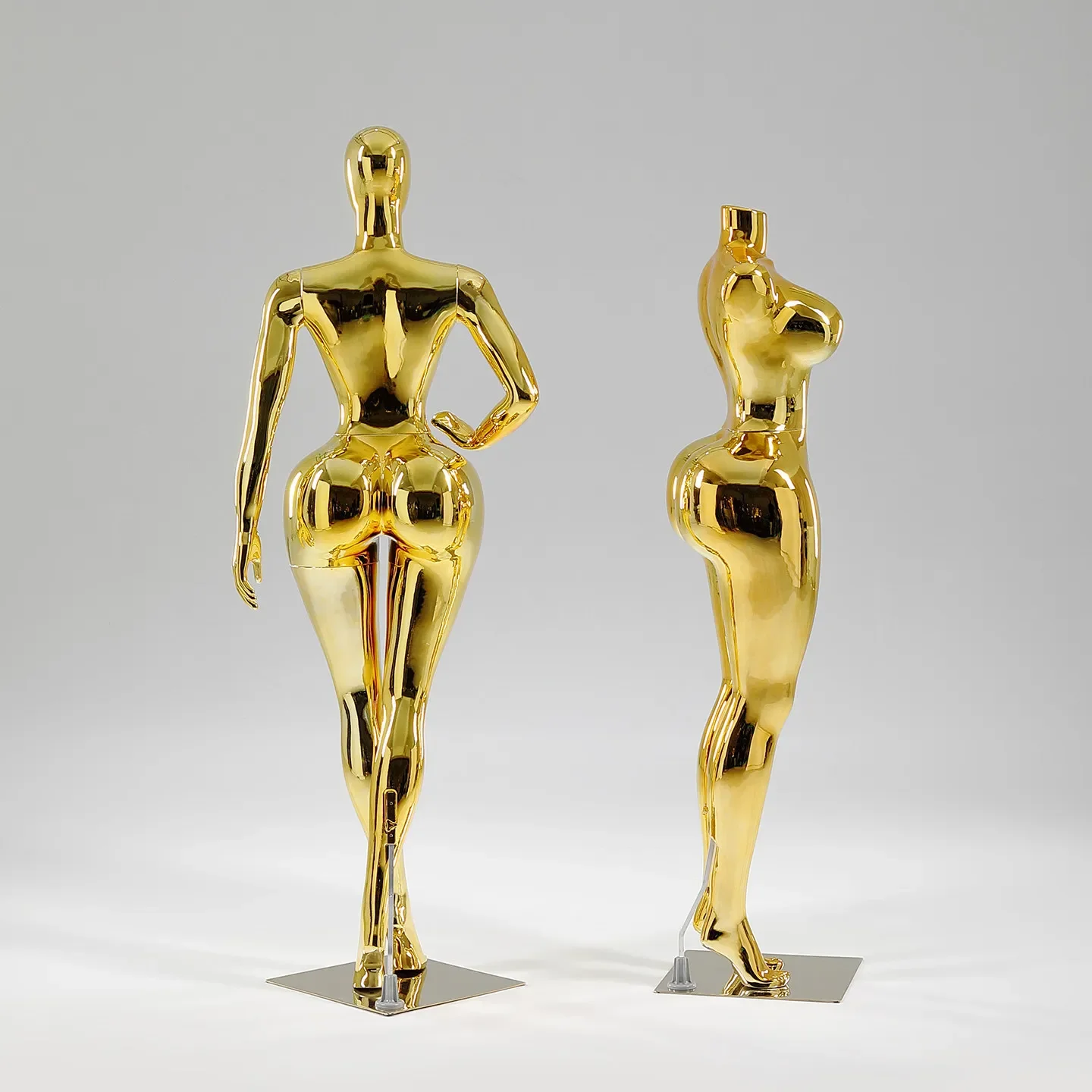 High-end electroplated female props full body display rack women's clothing store window dummy looks like real golden model rack