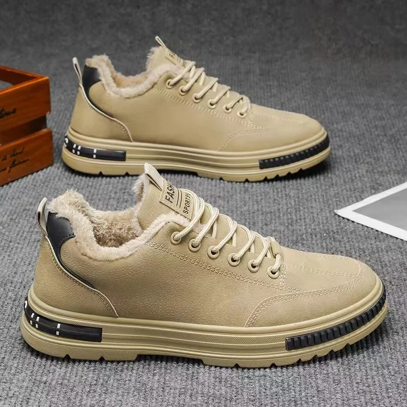 

Men Winter New Leather Low Top Snow Boots Flat Sole Non slip Waterproof Plush Keep Warm Work Shoes Cotton Shoes Protection Shoes