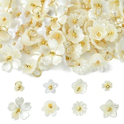 Pandahall 80Pcs 8 Styles White Flower Charms Imitated Pearl Acrylic Flower Charms for Jewelry Crafts Making
