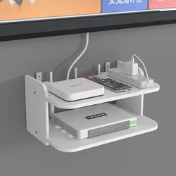 2Tier Wall-mounted Storage Rack White No Drilling Bedroom Decoration Wall Shelves Wifi Router Tv Box Holder