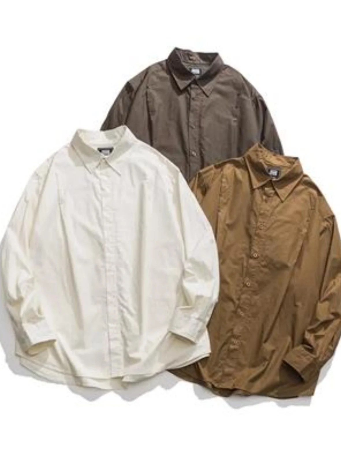 

Fall Simple Japanese Sle y Casual irt Men Trendy Loose Retro Long Sve irt Jaet Pure Color arp Collar