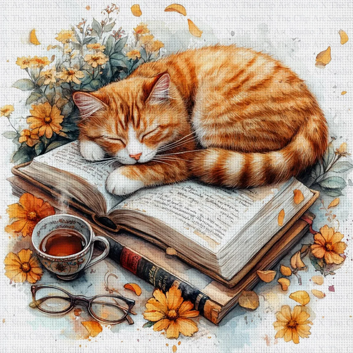 Katze schläft auf einem Buch, Kreuzstich-Set, DIY, 11CT, Stickerei, Heimwanddekoration, Geschenk, handgefertigtes Material, rahmenlos, halbfertig, 36×36 cm