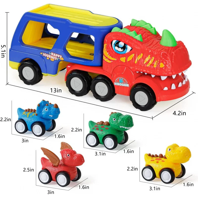 Monster Truck Toys for 2 3 4 5 Year Old Boys Gifts, 5-Pieces Dinosaur Toys for Age 2 3 4 5 6, Toys for Kids 2-4, Pull Back Cars