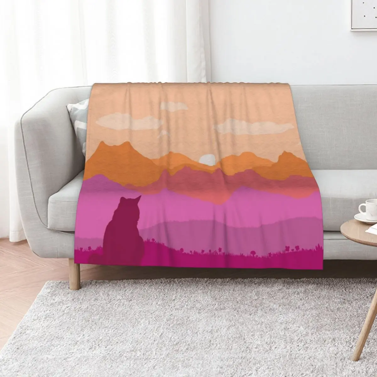 

Lesbian Cat Landscape Throw Blanket Flannel Fabric Luxury Brand Bed linens Luxury St Blankets