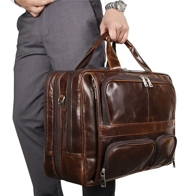 

Luxury Men Handbag Men's Genuine Leather Shoulder Bag Male Large Capacity Travel Bag Multi-Functional Real Leather Briefcase