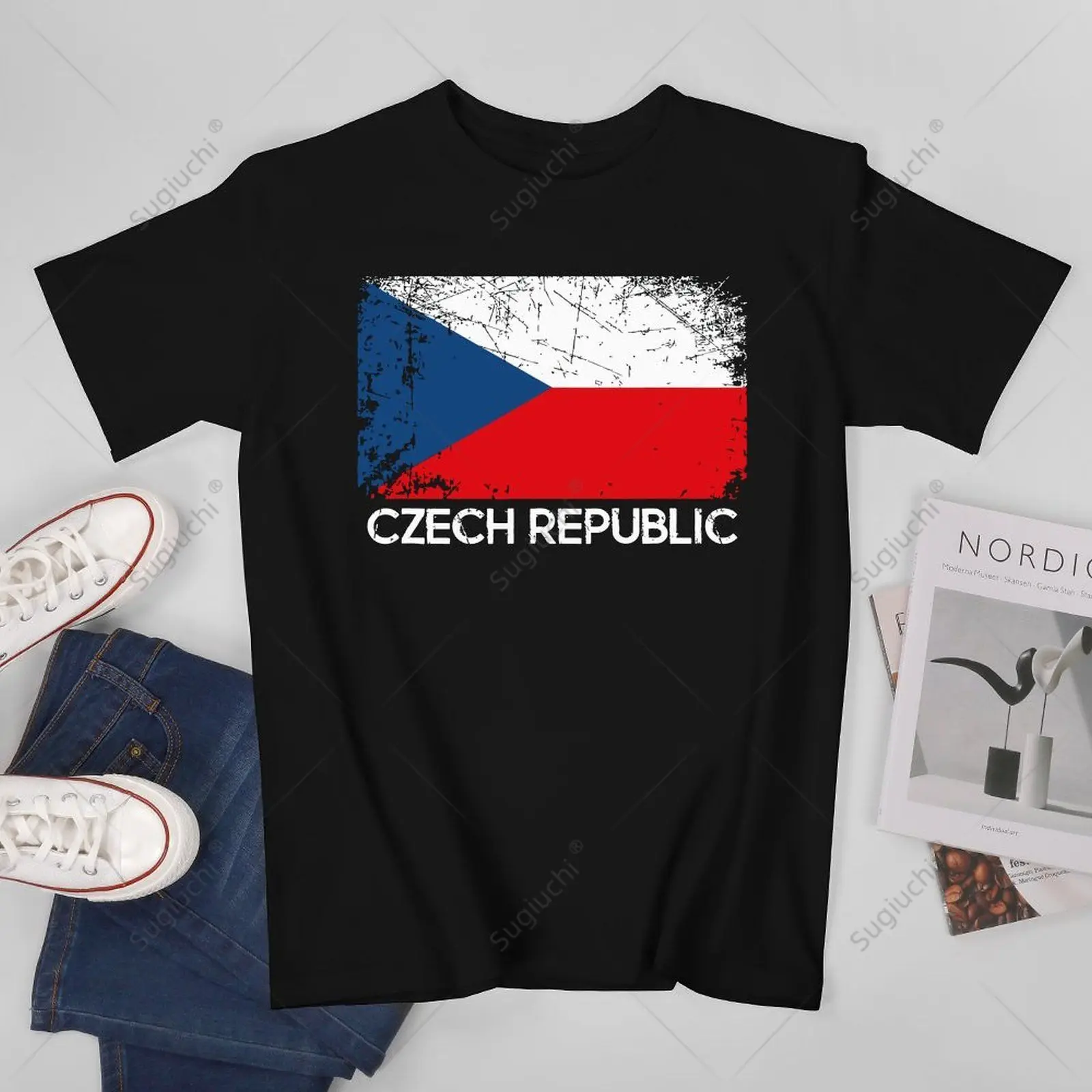 Unisex Men Vintage Czech Republic Flag Retro Tshirt Tees T Shirts Women Boys 100% Cotton T-Shirt