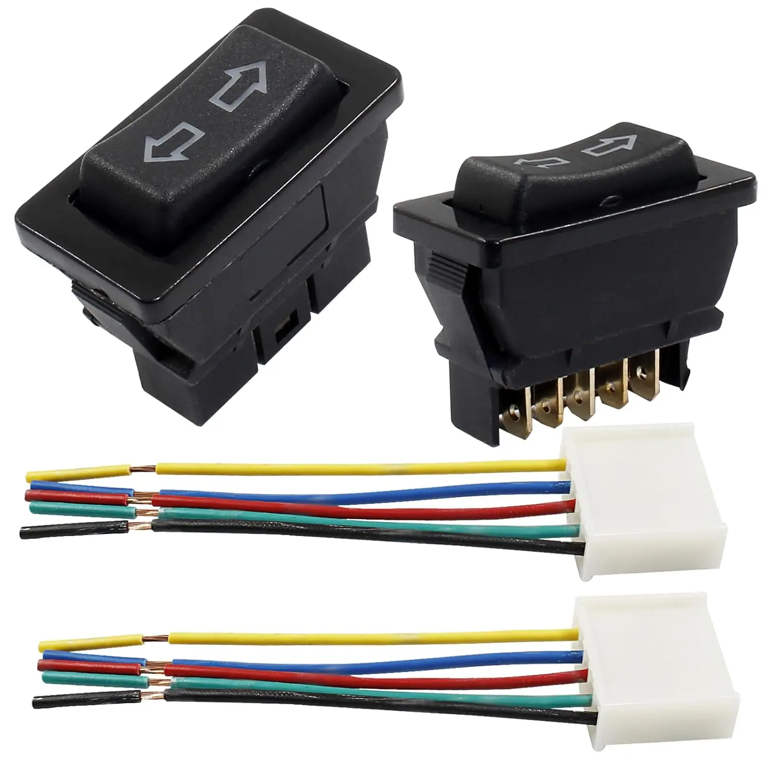 2PCS  5-Pin Illuminated Window Switch | 12V 20A, Dual-Arrow Mode Control, Power Window Lift, with Wiring