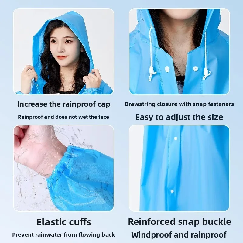 Poncho de pluie EVA épais et réutilisable pour hommes et femmes adultes – Longue longueur pour les étudiants, la randonnée, les voyages et le Rafting