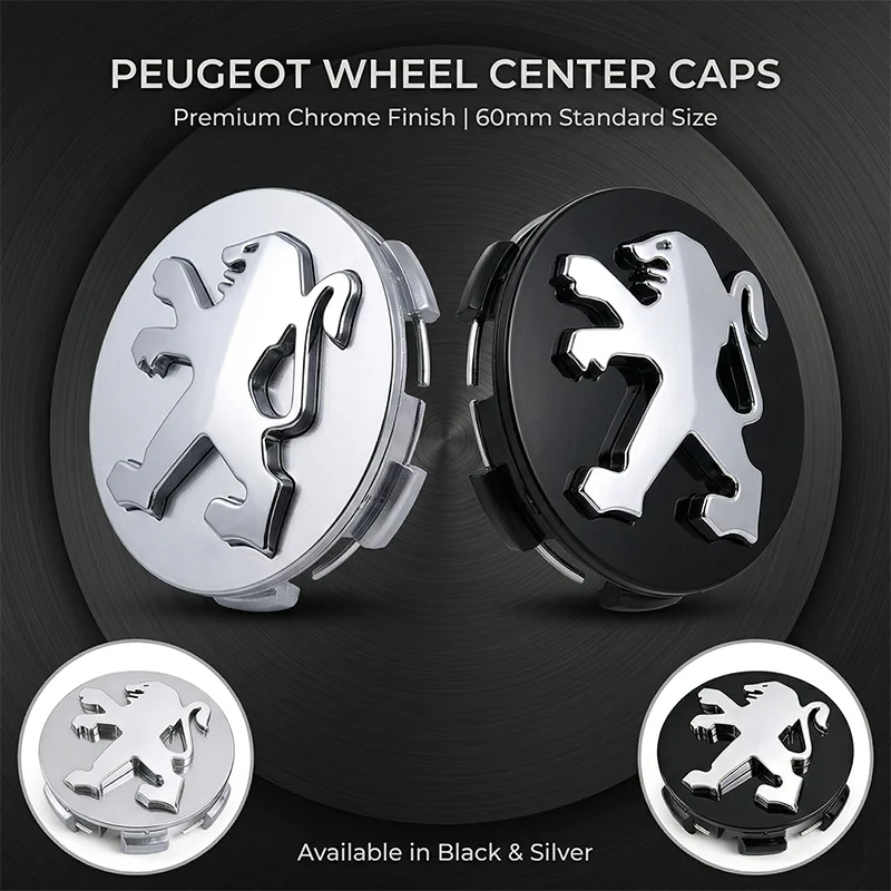 Emblem For Peugeot 3008 2008 206 207 307 308 408 508 RCZ 208 4pcs 60mm Premium Logo Wheel Covers Wheel Center Hub Caps Badge view 4