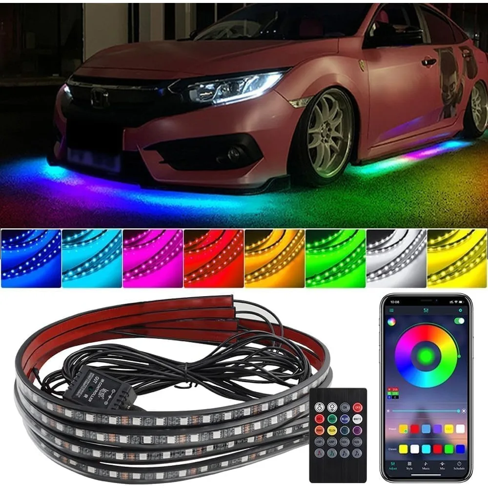 

underglow led lights for cars, 4pcs waterproof car underglow kit with app & remote control, 16 million diy colors exterior ambie
