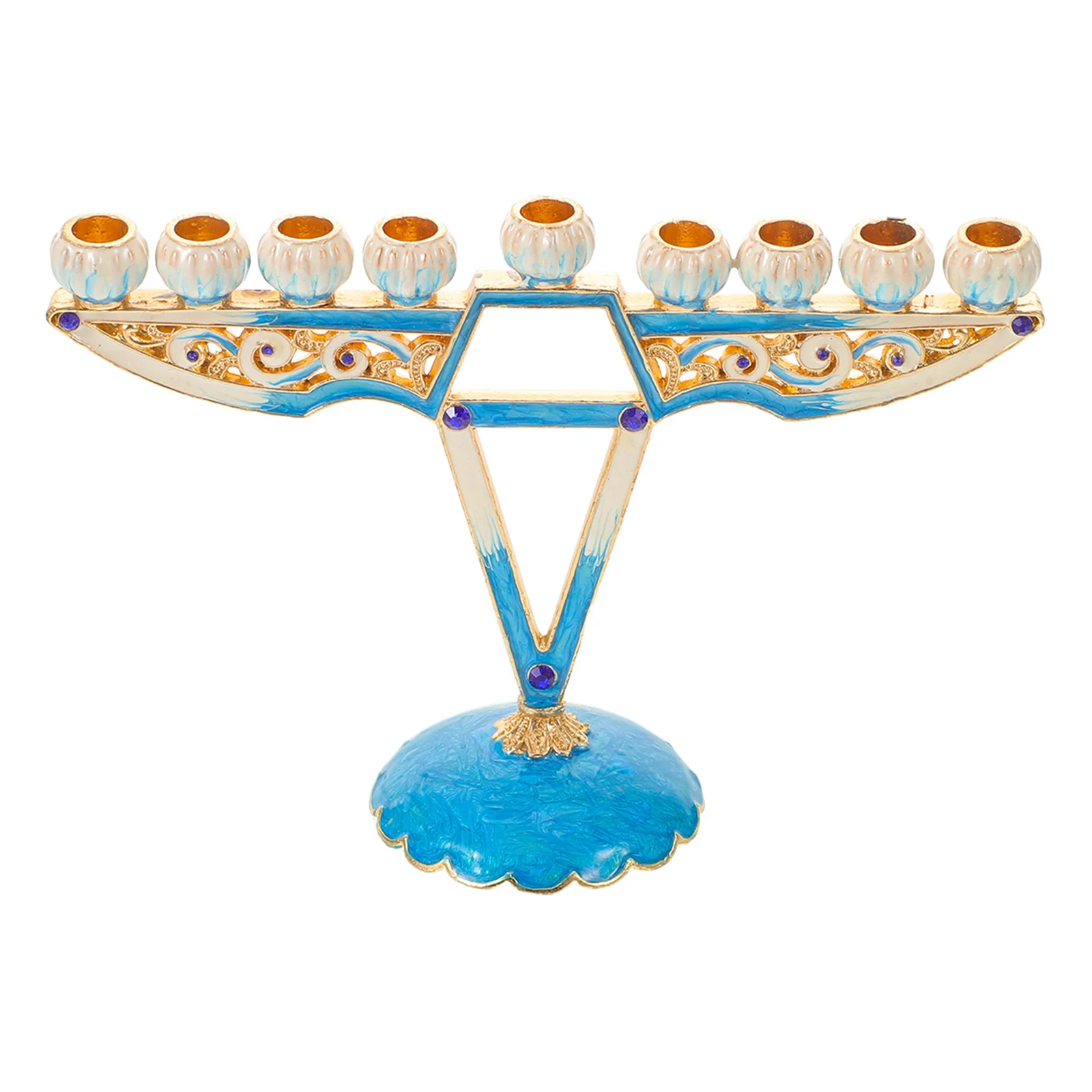 

Hanukkah Menorah 9 Branch Classic Enamel Holder Traditional Jewish Stand Chanukah Table Centerpiece Decoration