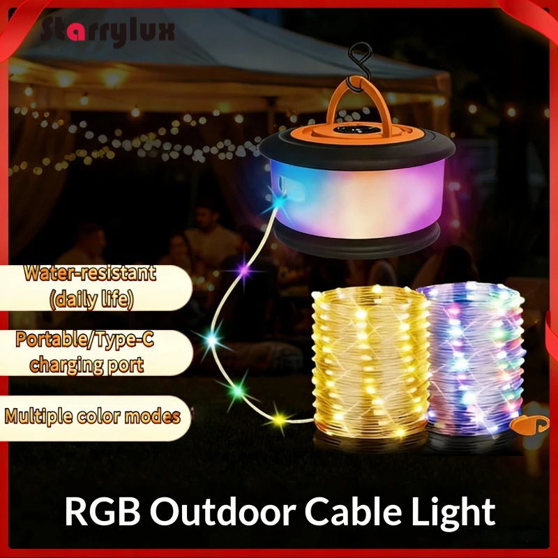 LED PVC Wire Fairy Lights Outdoor Camping Waterproof String Lights Patio Christmas Decoration USB Battery Powered