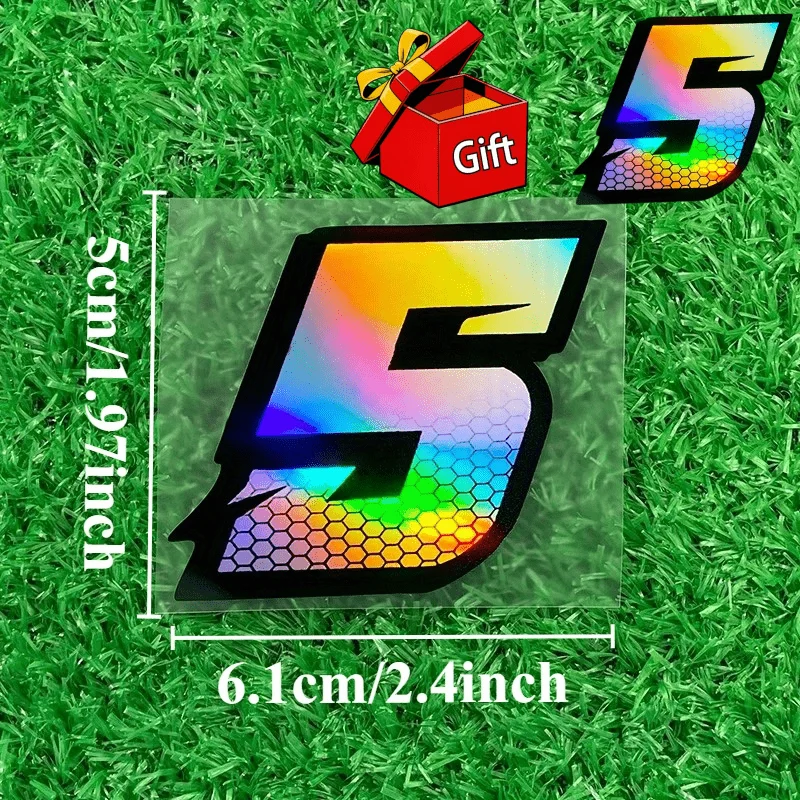 Rainbow Gradient Number Vinyl Sticker Waterproof Bike Helmet Decal Racing Cycling Accessories Holographic Style