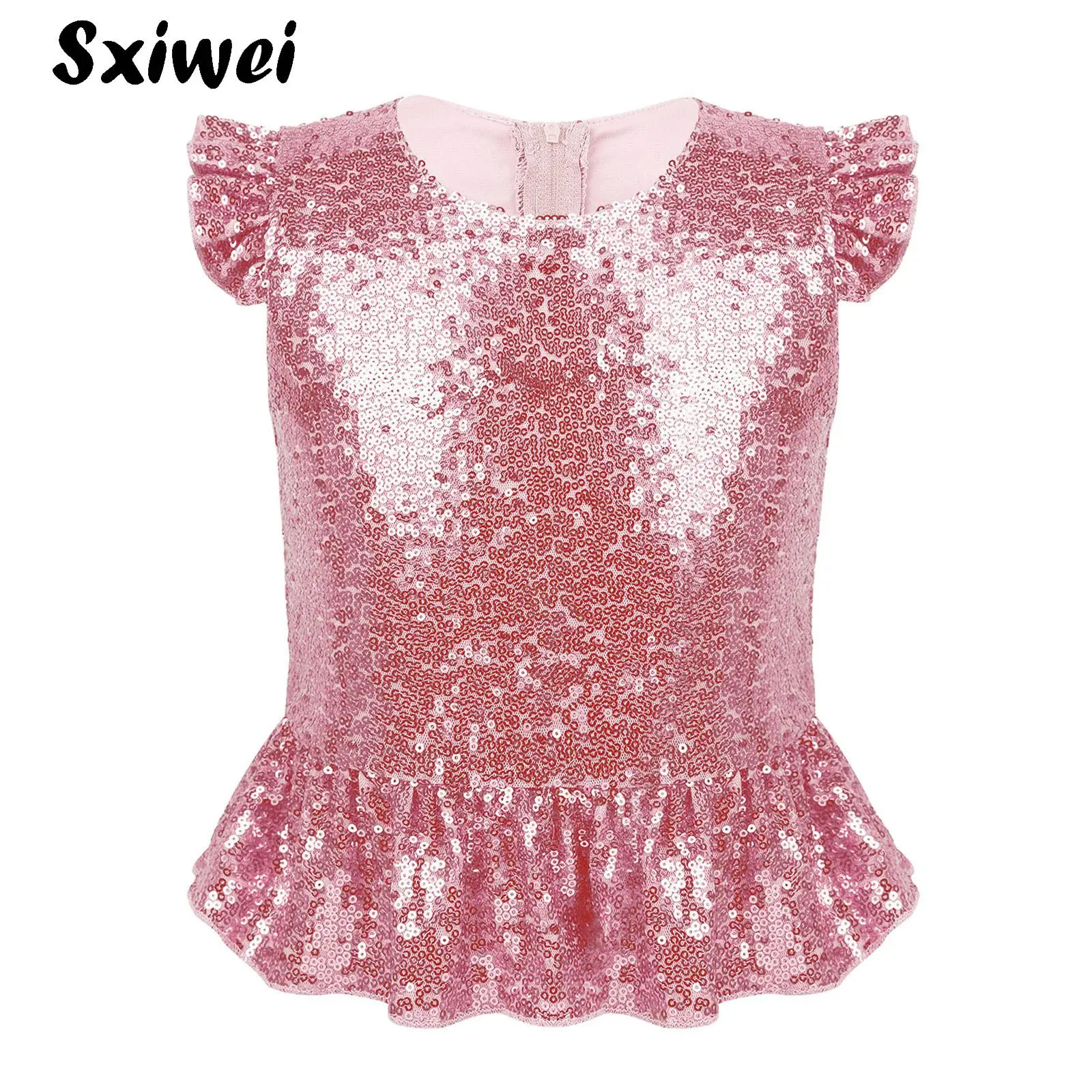 

Kids Girls Girls Sequins Mermaid T-Shirts Short Sleeveless Full Lined Shiny Peplum Top Halloween Carnival Birthday Party Costume