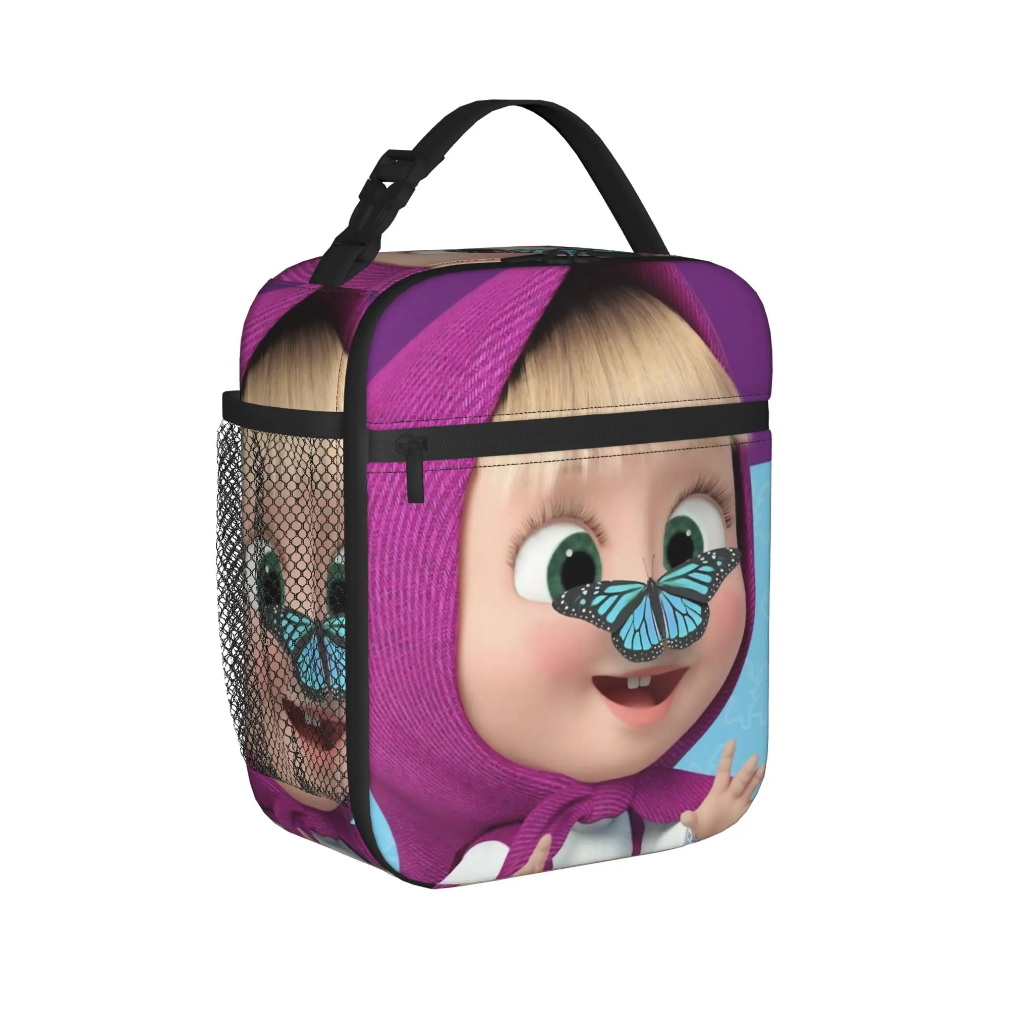 Cartoon M-Masha and Bear Thermal Insulated Lunch Bag for Travel  Portable Food Bag Cooler Thermal Lunch Box