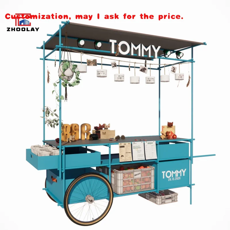 custom.Outdoor Snack Fries Handcart Street Fast Food Trolley With Wheels Stall Shop Stand Portable Cost Business
