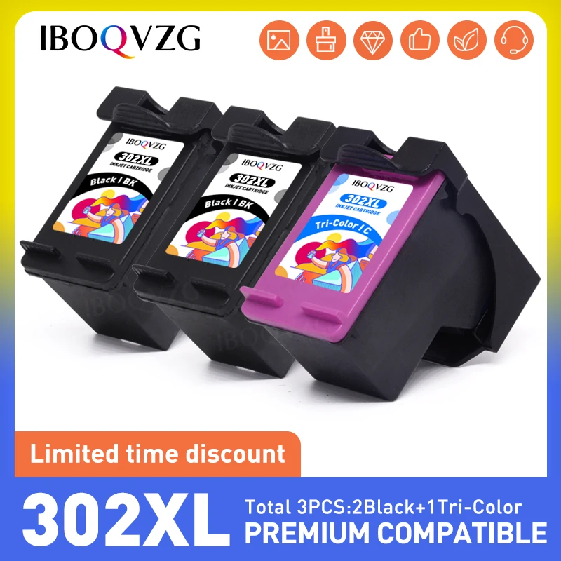 IBOQVZG 302XL Refilled Ink Cartridge For HP 302 XL Remanufactured Officejet 3830 3831 3832 3833 3834 4650 4652 4657 Envy 4510