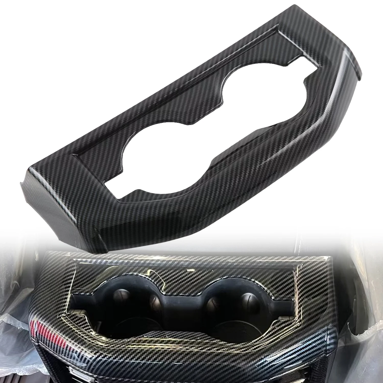 

for Ram 1500 2019-2023, Ram TRX 2021-2023 Rear Cup Holder Carbon Fiber Overlay ABS Plastic 1pcs