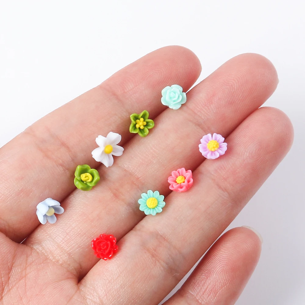 100pcs 3D Colorful Resin Nail Flower Charms Mixed Design Bud Peony Camellia Nails Art Decoration Rhinestones Biżuteria Akcesoria