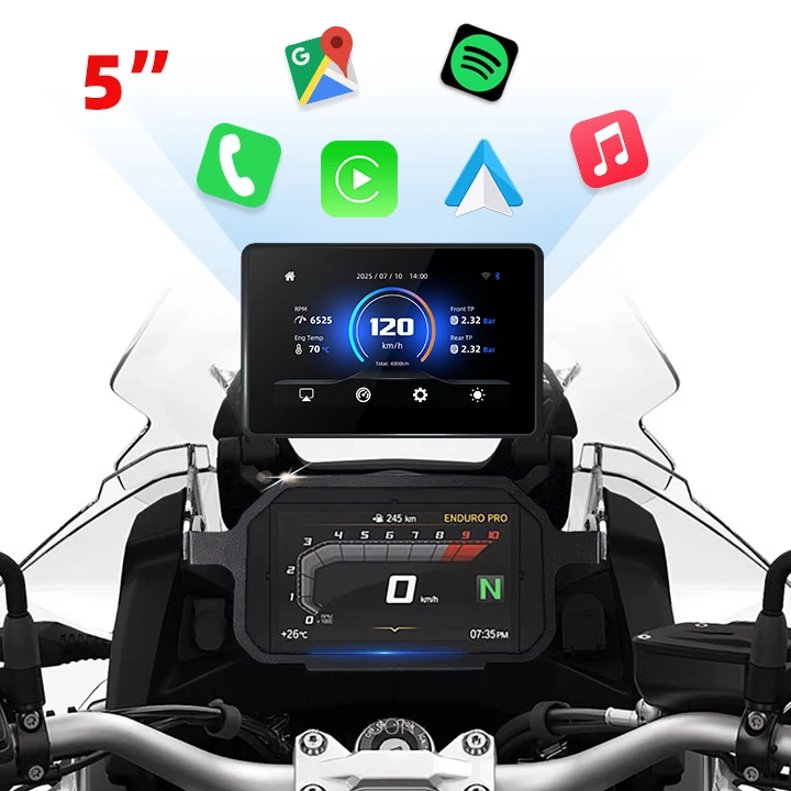 19-languages Linux Built-in Protocol WIFI  5Inch Motorcycle Screen Wireless CarPlay Android Auto for BMW R1200GS R1250GS etc.