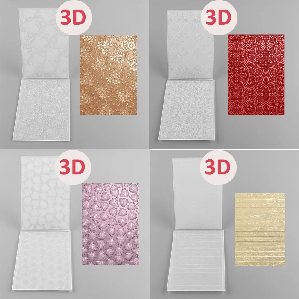 Neue 2024 Vintage Fliesen Herz Streifen Holz Panel 3D Präge Ordner Transparente Präge Kunststoff Platten Für DIY Papier Sammelalbum