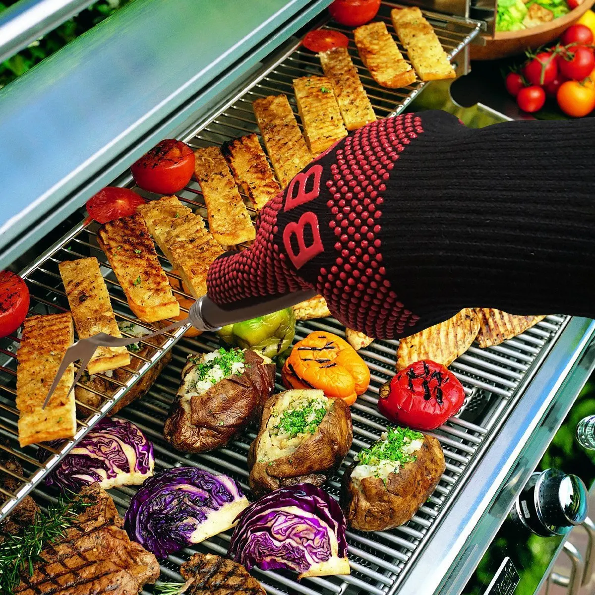 BBQ Microwave Oven Gloves High Temperature Resistance Barbecue Mitts 800 Degrees Fireproof Anti Heat Insulation Glove for Baking