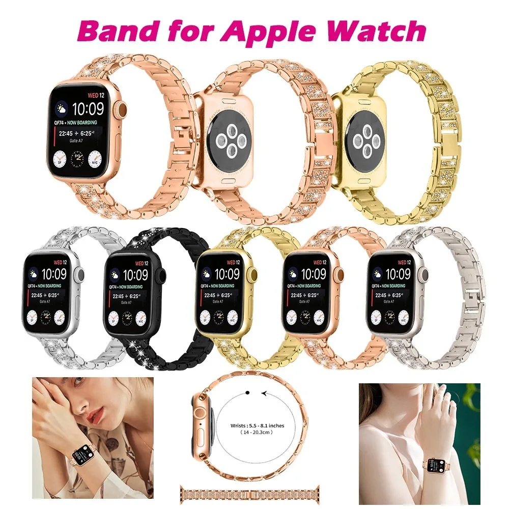 

For Apple Watch Series 10 46mm/42mm Watch Band Slim Design Metal Diamond Encrusted Band for Apple Watch Series 10 46mm/42mm Band