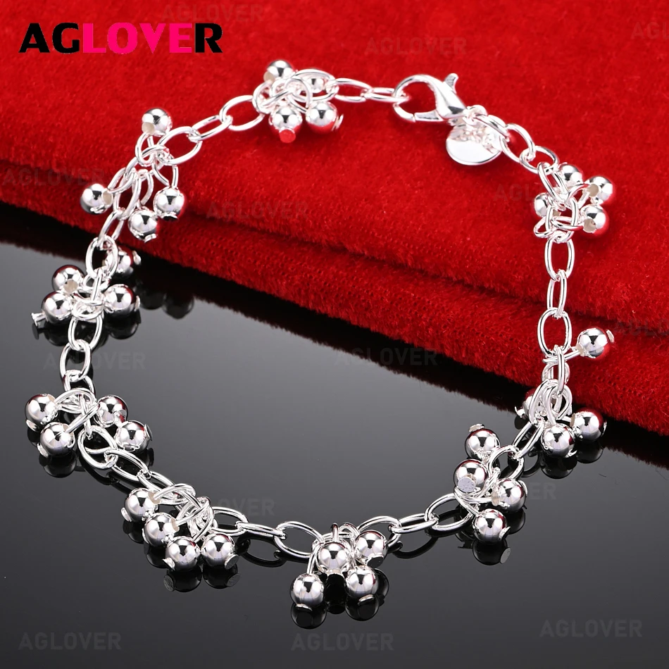 

AGLOVER 925 Sterling Silver Grape Bead Chain Hollow Chain Bracelet Women Fashion Charm Wedding Jewelry