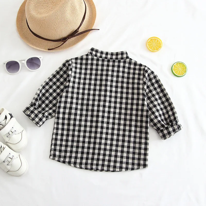 IENENS Boys Plaid Shirt Baby Spring Thin Clothes Long Sleeve Tops 1 2 3 4 Years Kids Cotton Blousers