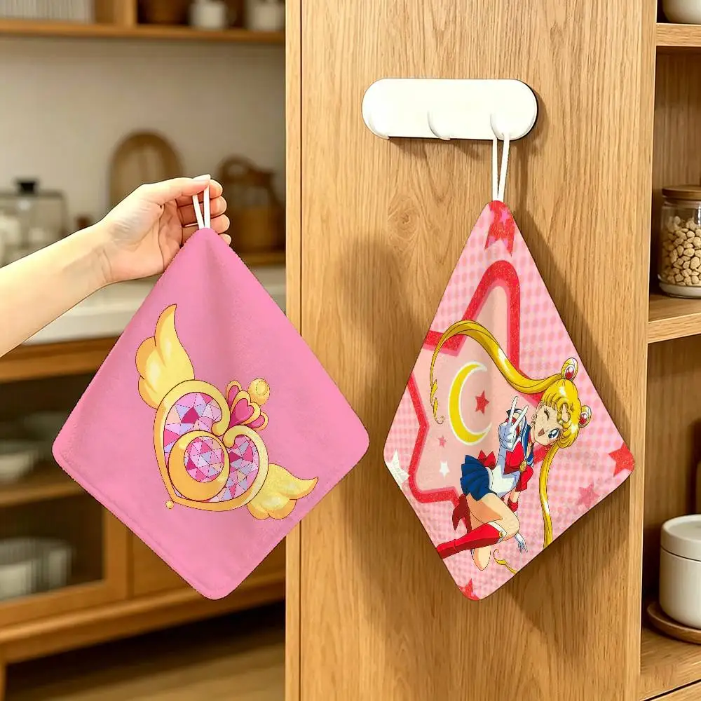 Supernatural Girl S-Sailor Anime   Household Hanging Moon Towel Polyester Cotton Hand Wiping Towel Sturdy For Bathroom Bedroom